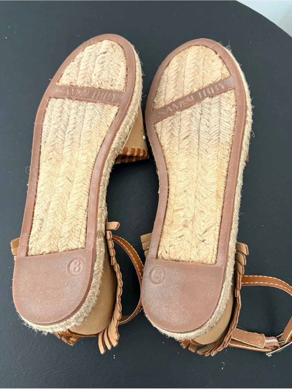 Sam & Libby Studded Tan Espadrille Flats with Ankle Strap - Women Sz 8